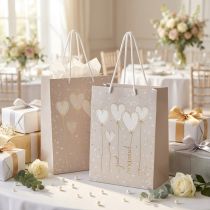 Product Gift bag “just married” gift bag with handles beige 18×10×23cm 2pcs