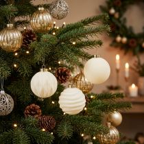 Product Christmas bauble ornament in white, mixed textures, 8cm, 12 pieces