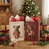 Product Gift bag with mouse motif and stars for Christmas, 24cm, 2 pieces