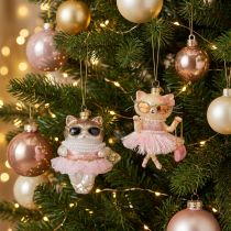 Product Cat glass ornaments with tutu as Christmas tree decorations 11cm 2pcs