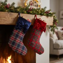 Product Checkered Santa boot with bow for hanging, 43cm, 2 pieces
