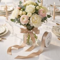 Product Decorative ribbon satin beige taffeta ribbon 25mm 50m
