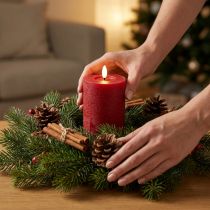 Product LED pillar candle made of real wax in red with timer and warm white light, 12cm