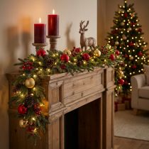 Product Christmas fir garland, green and brown with cones, 185cm, decoration