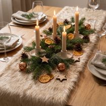 Product Beige table runner with faux fur surface as a fur band, 24x140cm