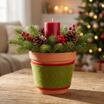Product Wool felt tape as a two-tone pot band for floristry, green/red, 15cm x 5m