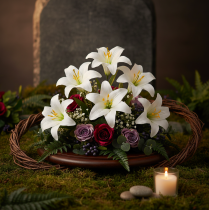 Product Artificial lily flower, white, on wire, medium size, 35cm, 5 pieces