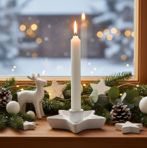 Product Ceramic star candle holder, white, for taper candles, 12cm, 2 pieces