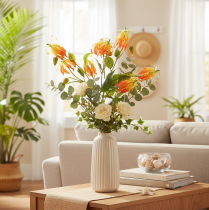 Product Artificial Gloriosa orange flower with long stems for vases 80cm 3pcs