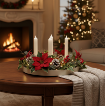Product Round wooden candle tray for four taper candles, 30cm