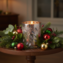 Product Candle holder with birds, winter design, glossy, 12cm