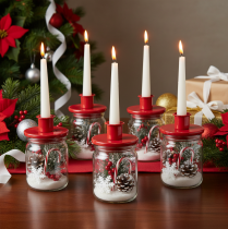 Product Compact red metal candle holders for 10cm taper candles, 2 pieces