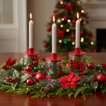 Product Small red candle holders for 8cm taper candles, 3 pieces