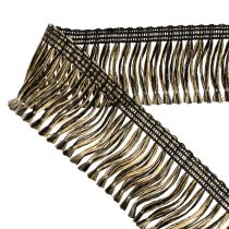 Product Black and gold fringed trim 4cm x 25m - Ideal for wreath decoration, mourning ribbon &amp; vintage accessories
