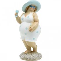 Lady with hat, sea decoration, summer, bathing figure blue/white H27cm