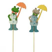 Product Frog with umbrella flower plug wood 8.5cm 12pcs