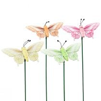 Product Flower plug wooden decorative butterflies on a stick 23cm 16pcs