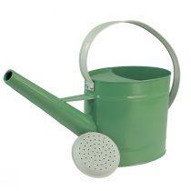 Product Metal decorative watering can, retro pastel green with white accents, for garden, balcony, and indoor use, 52.5x15x30cm
