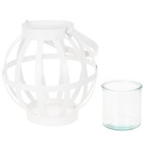 Product Garden lantern metal with glass Lantern for hanging White Ø18.5cm