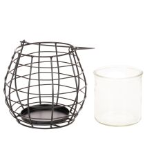 Product Garden lantern with handle black glass Ø17cm H15cm