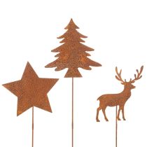 Product Garden stake, weathered steel, deer, star, fir tree, H10/15cm, 3 pieces