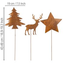 Product Garden stake, weathered steel, deer, star, fir tree, H14/20, 3 pieces