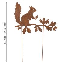 Product Garden stake squirrel on branch, weathered metal, 42cm high, 3 pieces