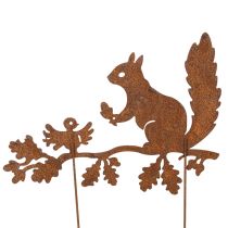 Product Garden stake squirrel on branch, weathered metal, 42cm high, 3 pieces