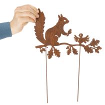 Product Garden stake squirrel on branch, weathered metal, 42cm high, 3 pieces