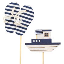 Product Garden Stake Maritime Wooden Flip Flops Boat Blue White 8cm 12 Pcs