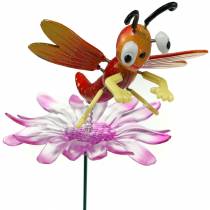 Garden Stake Dragonfly on Flower with Metal Spring Orange, Pink H74cm