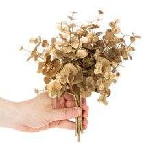 Product Artificial eucalyptus plant, gold-colored decorative branch for table decoration, 24cm