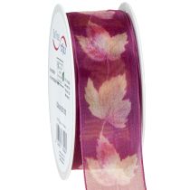 Product Gift ribbon maple leaves purple ribbon autumn 40mm 15m