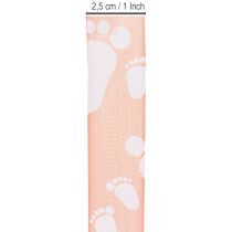 Product Gift ribbon for baby feet, christening decoration, pink ribbon, 25mm, 16m