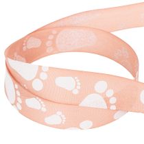 Product Gift ribbon for birth and baptism Baby feet Pink ribbon 25mm, 16m