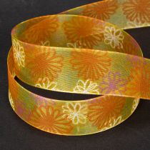 Product Gift ribbon, floral organza ribbon, yellow/orange, 25mm x 18m