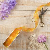 Product Gift ribbon, floral organza ribbon, yellow/orange, 25mm x 18m