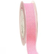 Product Gift Ribbon Herringbone Pattern Ribbon White Pink 25mm 15m