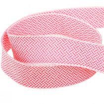 Product Gift Ribbon Herringbone Pattern Ribbon White Pink 25mm 15m