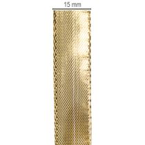 Product Gold gift ribbon with wire edge, 15mm wide, 25m long