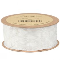 Product Gift Ribbon Hearts Mesh Ribbon White Glitter 40mm 10m