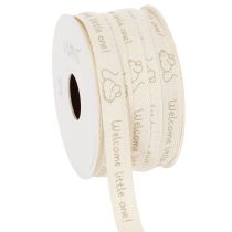 Product Gift ribbon with little mouse design, decorative ribbon for births and christenings, 15mm wide, 20m long