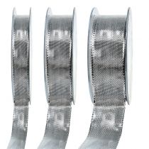Product Gift ribbon silver with wire edge 25m