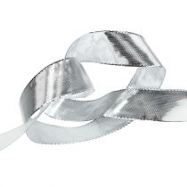 Gift ribbon silver with wire edge 25m