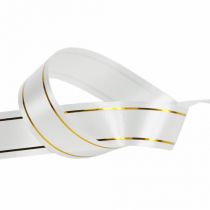 Gift ribbon 2 gold stripes on white 19mm 100m