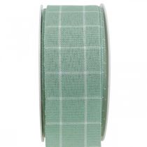Gift ribbon green pastel checkered deco ribbon 35mm 20m