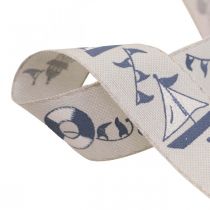 Gift ribbon maritime decoration woven ribbon blue, gray 25mm 18m