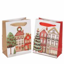 Product Christmas gift bag with houses and Christmas tree, 16cm, 2 pieces