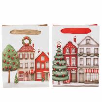 Product Christmas gift bag with houses and Christmas tree, 16cm, 2 pieces