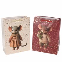 Product Gift bag with mouse motif and stars for Christmas, 24cm, 2 pieces